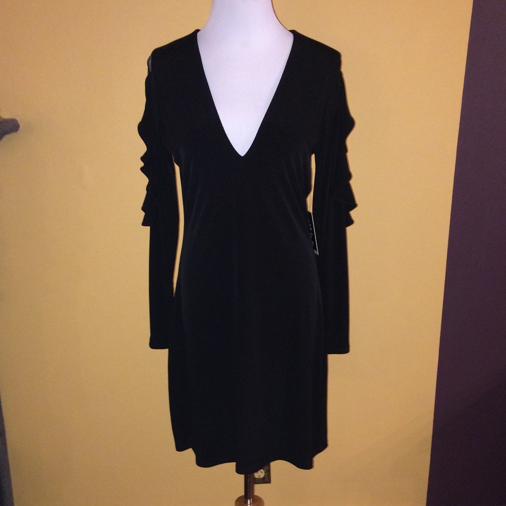 NWT Express Sexy Ruffle Sleeve Black Dress